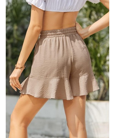 Womens High Waisted Ruffle Shorts Wide Leg Drawstring Short Pants with Pockets Khaki $10.79 Activewear