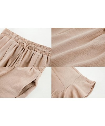 Womens High Waisted Ruffle Shorts Wide Leg Drawstring Short Pants with Pockets Khaki $10.79 Activewear