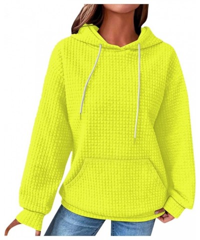 Women Waffle Fashion Hoodies Lightweight Long Sleeve Drawstring Sweatshirts Patchwork Printed Hoodie Pullover Tops A-fluoresc...