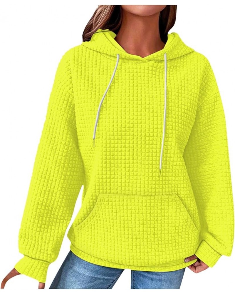 Women Waffle Fashion Hoodies Lightweight Long Sleeve Drawstring Sweatshirts Patchwork Printed Hoodie Pullover Tops A-fluoresc...