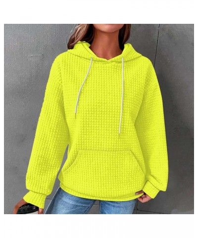 Women Waffle Fashion Hoodies Lightweight Long Sleeve Drawstring Sweatshirts Patchwork Printed Hoodie Pullover Tops A-fluoresc...