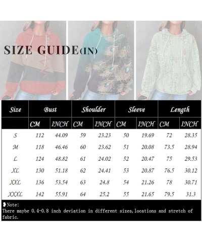 Women Waffle Fashion Hoodies Lightweight Long Sleeve Drawstring Sweatshirts Patchwork Printed Hoodie Pullover Tops A-fluoresc...