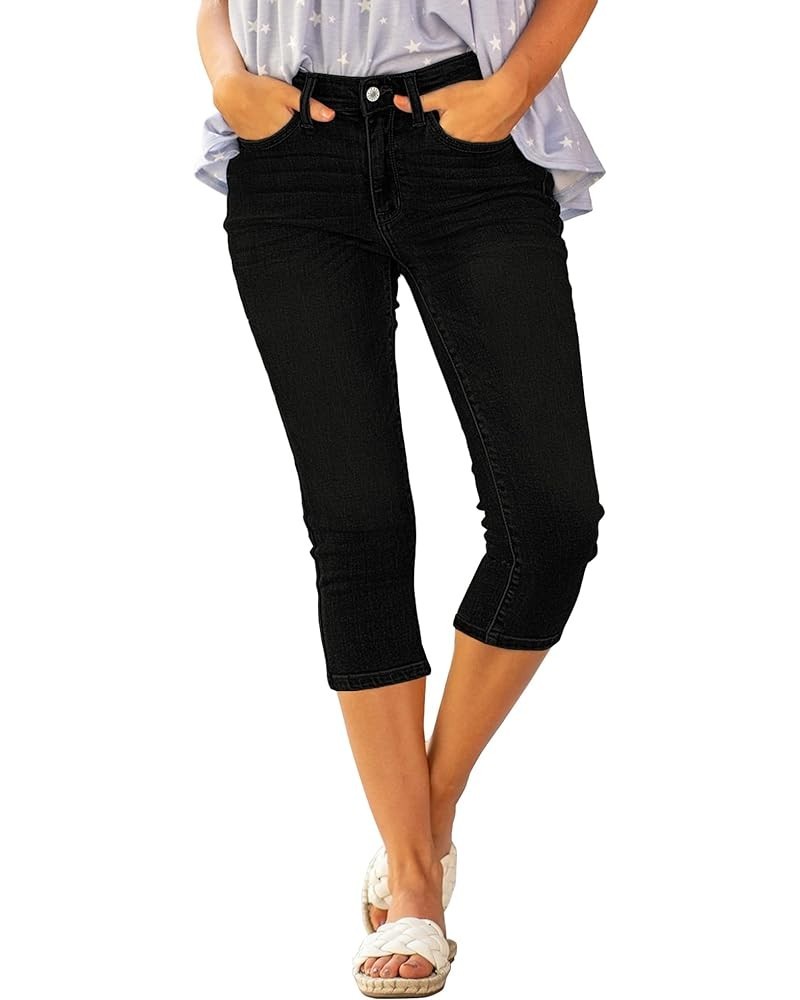 Womens Capri Jeans for Women High Waisted Skinny Ripped Jean Denim Pants True Black $17.16 Jeans