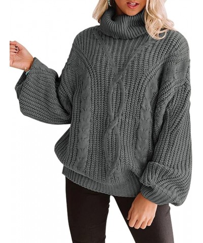 Women's 2024 Fall Long Sleeve Turtleneck Chunky Knit Loose Oversized Sweater Pullover Jumper Tops Grey $30.15 Sweaters