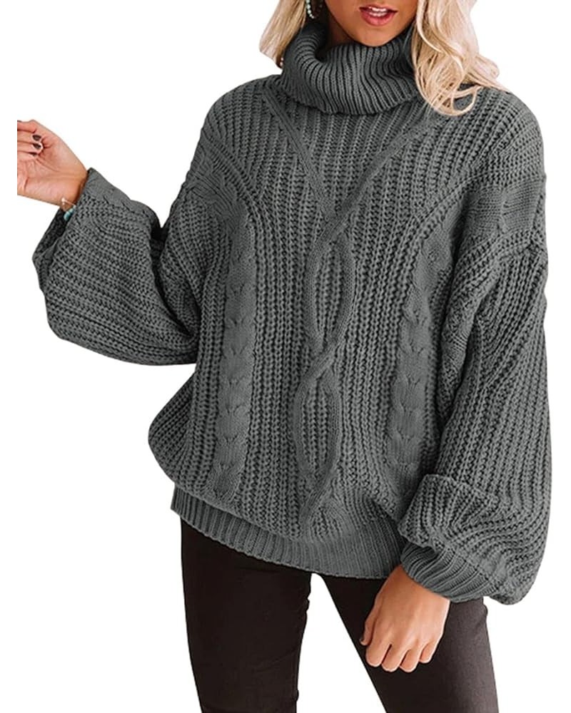 Women's 2024 Fall Long Sleeve Turtleneck Chunky Knit Loose Oversized Sweater Pullover Jumper Tops Grey $30.15 Sweaters