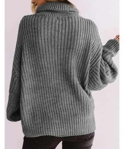 Women's 2024 Fall Long Sleeve Turtleneck Chunky Knit Loose Oversized Sweater Pullover Jumper Tops Grey $30.15 Sweaters