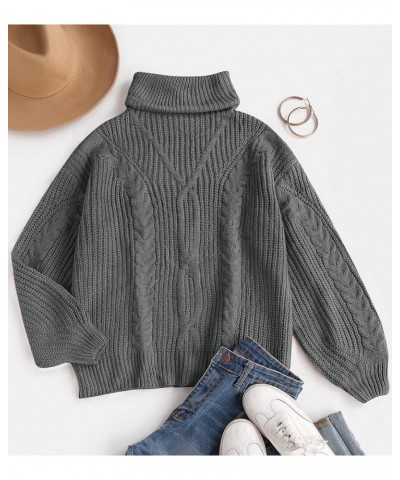 Women's 2024 Fall Long Sleeve Turtleneck Chunky Knit Loose Oversized Sweater Pullover Jumper Tops Grey $30.15 Sweaters