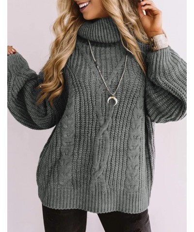 Women's 2024 Fall Long Sleeve Turtleneck Chunky Knit Loose Oversized Sweater Pullover Jumper Tops Grey $30.15 Sweaters