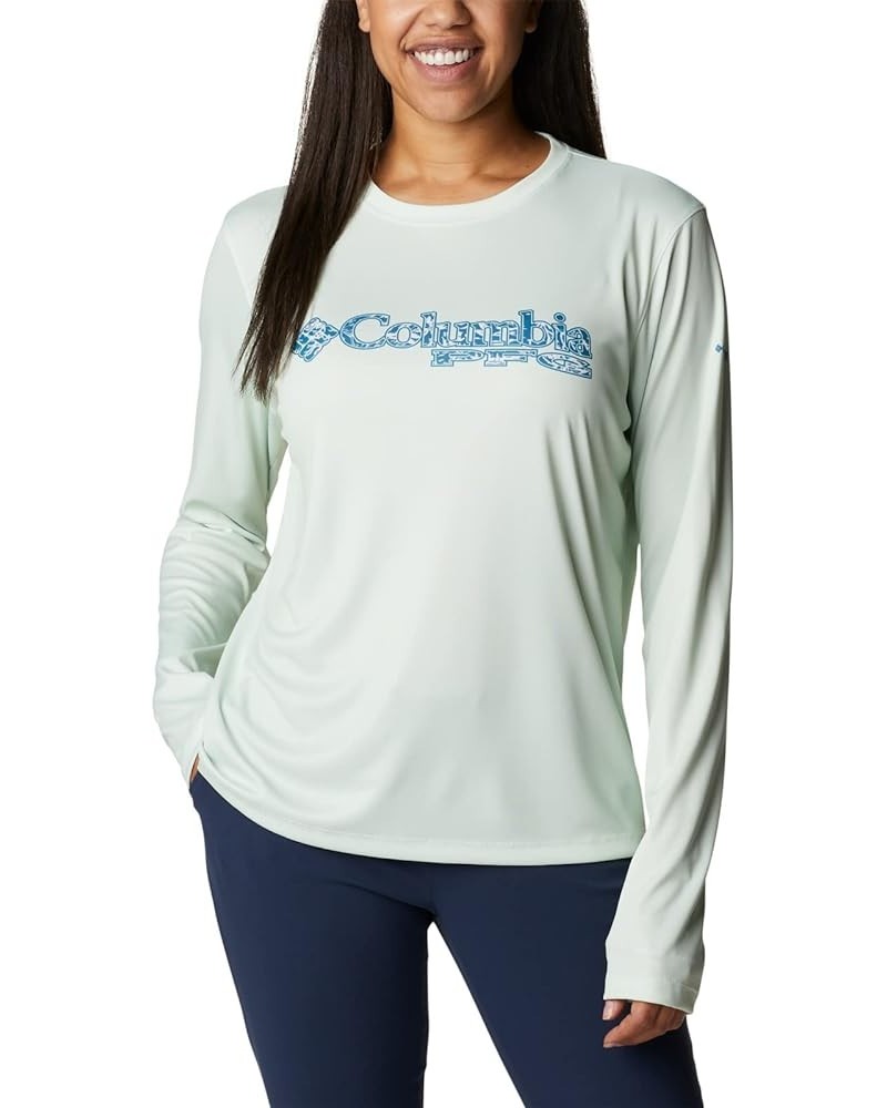 Women's Tidal Tee PFG Stacked Logo Ls Light Lime/Kona Fill $16.86 Activewear