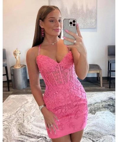 Short Lace Applique Homecoming Dresses for Teens Spaghetti Strap Tight Corset Prom Dress Teal $40.50 Dresses