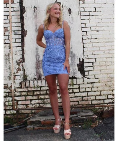 Short Lace Applique Homecoming Dresses for Teens Spaghetti Strap Tight Corset Prom Dress Teal $40.50 Dresses