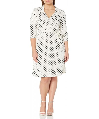 Women's Three-Quarter-Sleeve Faux Wrap Dress Whtdot $12.32 Dresses