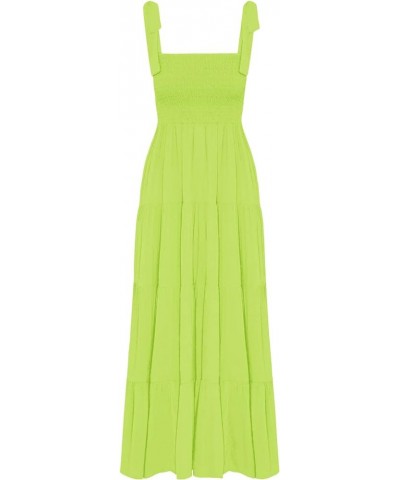 Women's Summer Boho Spaghetti Strap Square Neck Ruffle Casual Flowy Long Dress Beach Swing Party Maxi Dress Fluorescent Green...