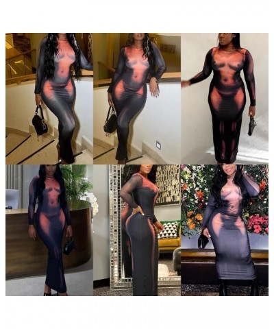 Women's 3D Body Print Maxi Dress Bodycon Sexy Aesthetic Y2K Long Sleeve Midi Dresses for Party Clubwear Black $16.82 Dresses