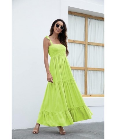 Women's Summer Boho Spaghetti Strap Square Neck Ruffle Casual Flowy Long Dress Beach Swing Party Maxi Dress Fluorescent Green...