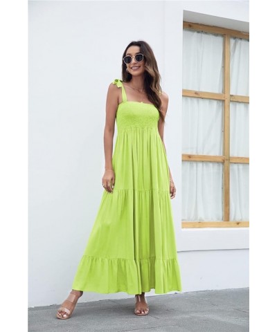 Women's Summer Boho Spaghetti Strap Square Neck Ruffle Casual Flowy Long Dress Beach Swing Party Maxi Dress Fluorescent Green...