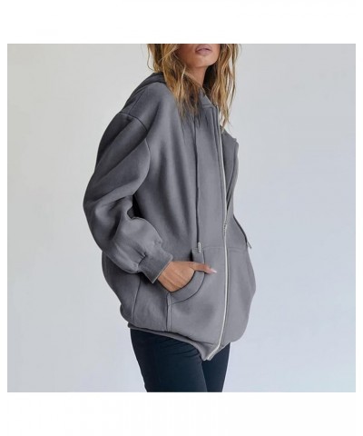 Women's Full-Zip Hooded Sweatshirt,Fall Jacket Oversized,Casual Drawstring Zip Up Y2K Hoodie with Pocket New-3-dark Gray $8.6...