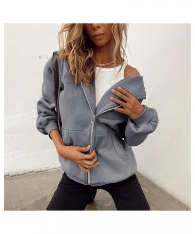 Women's Full-Zip Hooded Sweatshirt,Fall Jacket Oversized,Casual Drawstring Zip Up Y2K Hoodie with Pocket New-3-dark Gray $8.6...