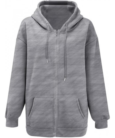 Women's Full-Zip Hooded Sweatshirt,Fall Jacket Oversized,Casual Drawstring Zip Up Y2K Hoodie with Pocket New-3-dark Gray $8.6...