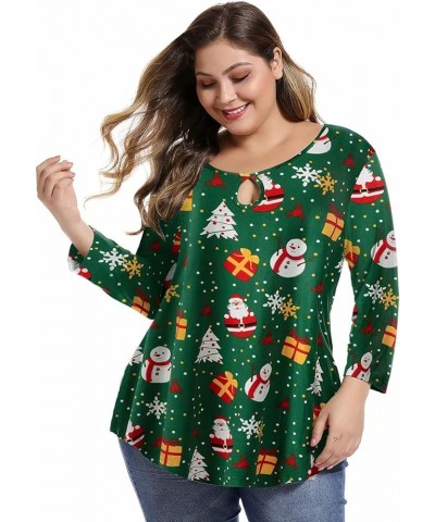 Womens Plus Size 3/4 Sleeve Casual Loose Keyhole Sexy Tunic Tops Basic Tee Shirts Christmas02 $13.24 Tops