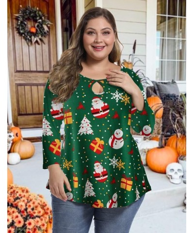 Womens Plus Size 3/4 Sleeve Casual Loose Keyhole Sexy Tunic Tops Basic Tee Shirts Christmas02 $13.24 Tops