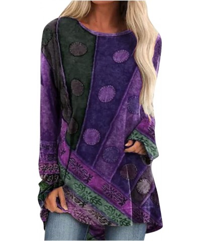 Plus Size Tops for Women Vintage Ethnic Print Long Sleeve Going Out Tops 2024 Spring Fashion Oversized Tshirt Loose Fit Tunic...