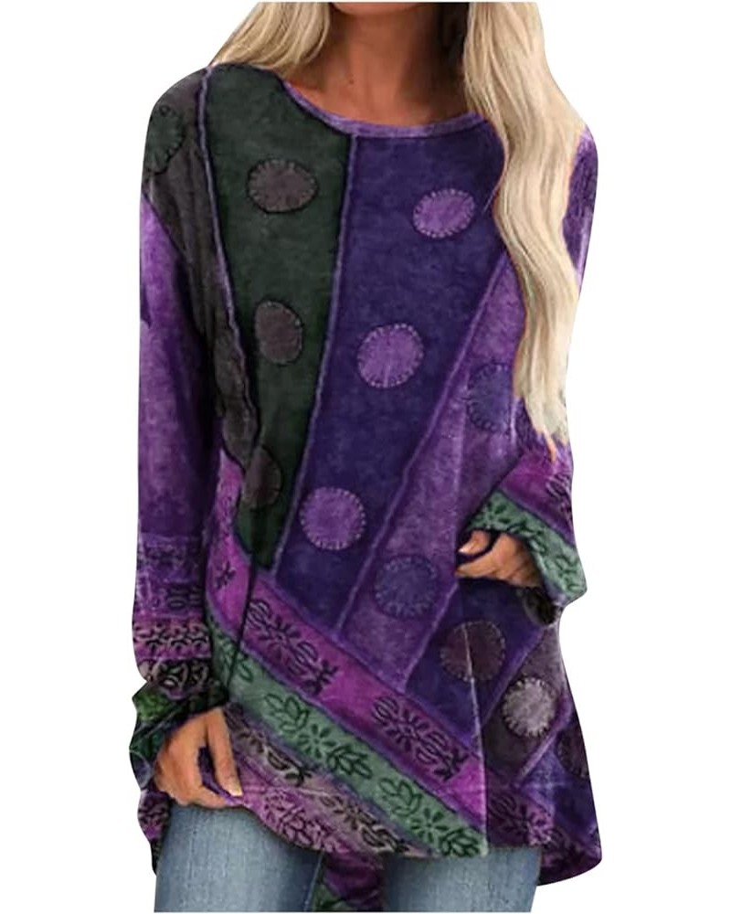 Plus Size Tops for Women Vintage Ethnic Print Long Sleeve Going Out Tops 2024 Spring Fashion Oversized Tshirt Loose Fit Tunic...