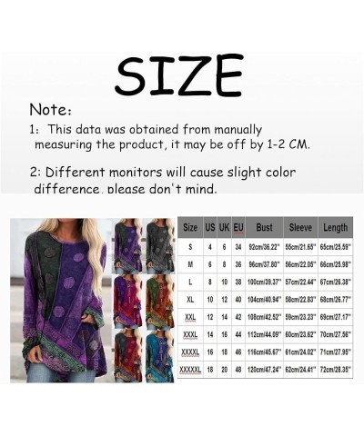 Plus Size Tops for Women Vintage Ethnic Print Long Sleeve Going Out Tops 2024 Spring Fashion Oversized Tshirt Loose Fit Tunic...