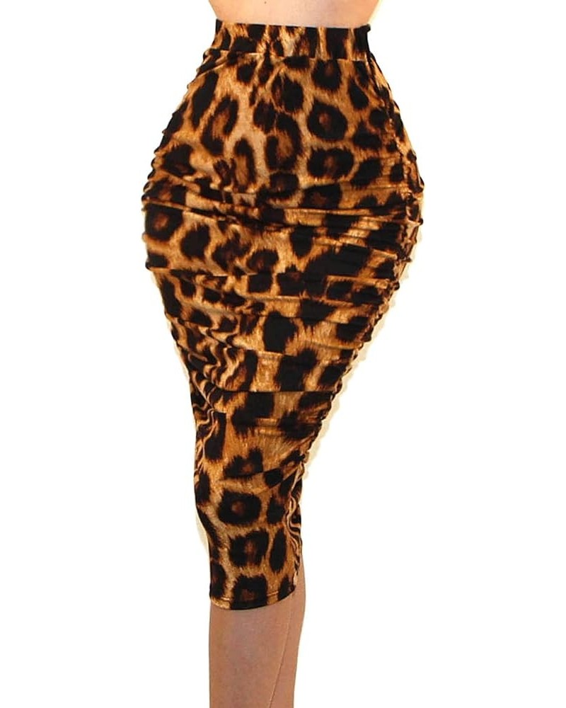 Women's USA Ruched Frill Ruffle High Waist Pencil Mid-Calf Skirt 1m, Animal $10.56 Skirts