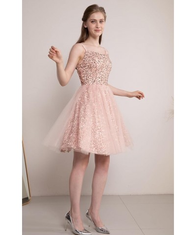 Sequin Short Prom Dresses Spaghetti Straps Tulle Glitter Homecoming Evening Formal Party Ball Gowns Dusty Rose $21.93 Dresses