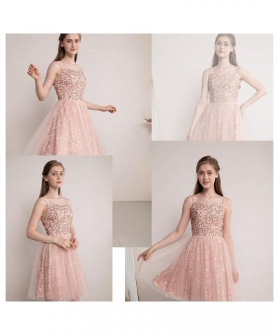 Sequin Short Prom Dresses Spaghetti Straps Tulle Glitter Homecoming Evening Formal Party Ball Gowns Dusty Rose $21.93 Dresses