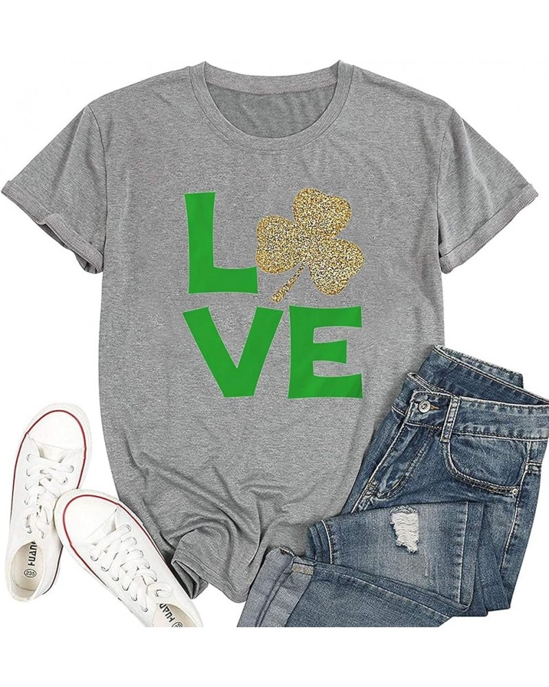 St Patricks Day Shirt Women Shamrock Lucky T-Shirts Cute Irish Lucky Shirts Short Sleeve Lucky St Patricks Day Shirt Gray $7....