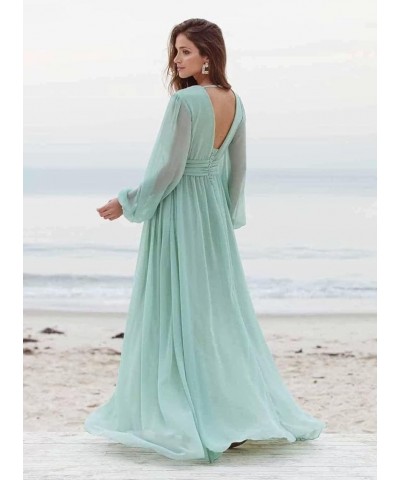 Long Sleeve Bridesmaid Dresses with Slit for Women V Neck A Line Pleated Chiffon Evening Prom Formal Gowns Grape $25.62 Dresses