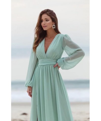 Long Sleeve Bridesmaid Dresses with Slit for Women V Neck A Line Pleated Chiffon Evening Prom Formal Gowns Grape $25.62 Dresses