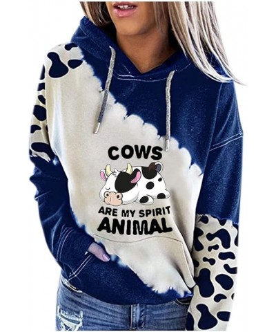 Women Moody Cow Hoodie Sweatshirts, Women's Cute Color Block Thin Hoodies Long Sleeve Pullover Tops Shirts 1-blue $5.00 Activ...