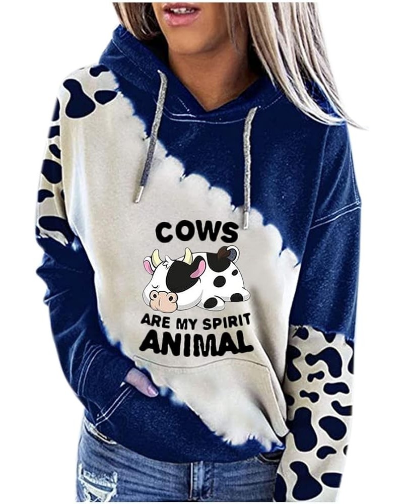 Women Moody Cow Hoodie Sweatshirts, Women's Cute Color Block Thin Hoodies Long Sleeve Pullover Tops Shirts 1-blue $5.00 Activ...