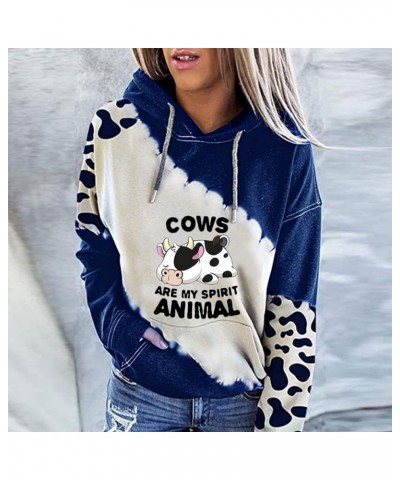 Women Moody Cow Hoodie Sweatshirts, Women's Cute Color Block Thin Hoodies Long Sleeve Pullover Tops Shirts 1-blue $5.00 Activ...