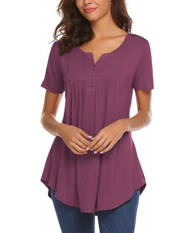 Women's Casual Long Sleeve Henley V-Neck Shirt Loose Fit Pleated Tunic Blouse Tops A-mauve $18.59 Tops