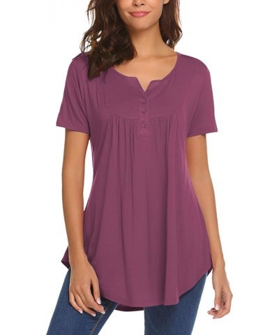 Women's Casual Long Sleeve Henley V-Neck Shirt Loose Fit Pleated Tunic Blouse Tops A-mauve $18.59 Tops