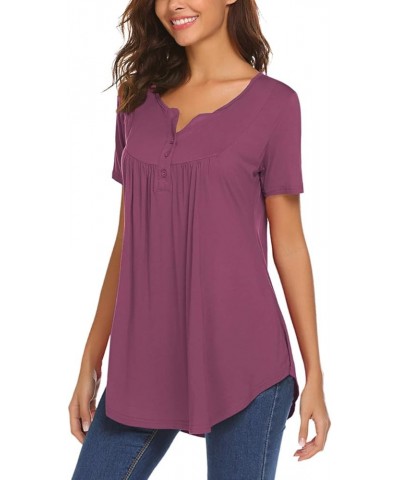 Women's Casual Long Sleeve Henley V-Neck Shirt Loose Fit Pleated Tunic Blouse Tops A-mauve $18.59 Tops