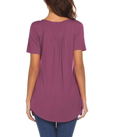 Women's Casual Long Sleeve Henley V-Neck Shirt Loose Fit Pleated Tunic Blouse Tops A-mauve $18.59 Tops