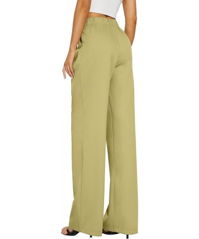 Straight Wide Leg Long Trousers with Tie Belt for Women Pleated Front High Waisted Pants Standard Grass Green-1 (Thin) 005 $1...