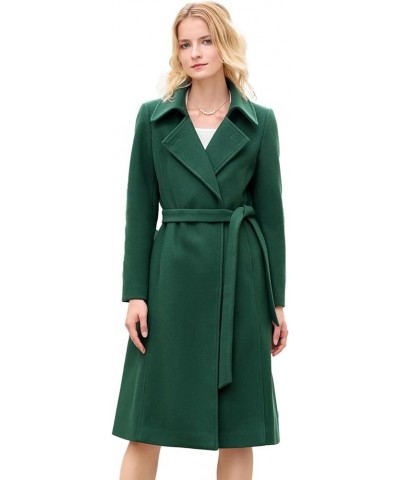 Women's Elegant Solid Color Mid-Length Thicken Warm Wool Blend Coat Dark Green $45.12 Coats