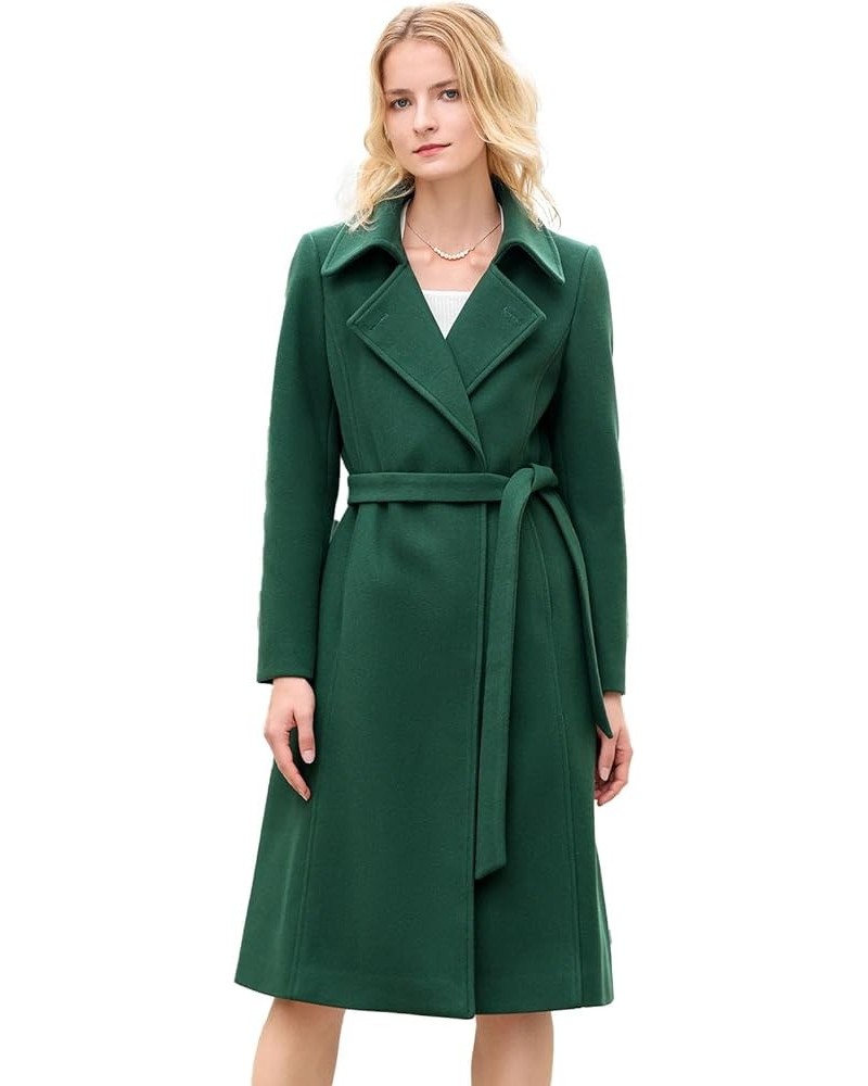 Women's Elegant Solid Color Mid-Length Thicken Warm Wool Blend Coat Dark Green $45.12 Coats