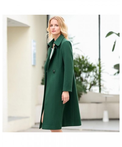 Women's Elegant Solid Color Mid-Length Thicken Warm Wool Blend Coat Dark Green $45.12 Coats