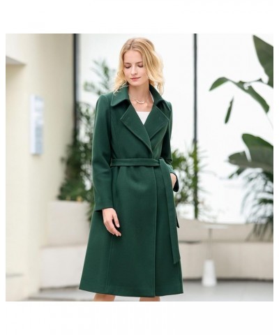 Women's Elegant Solid Color Mid-Length Thicken Warm Wool Blend Coat Dark Green $45.12 Coats