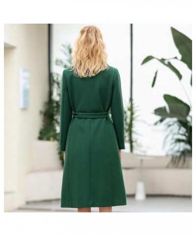 Women's Elegant Solid Color Mid-Length Thicken Warm Wool Blend Coat Dark Green $45.12 Coats