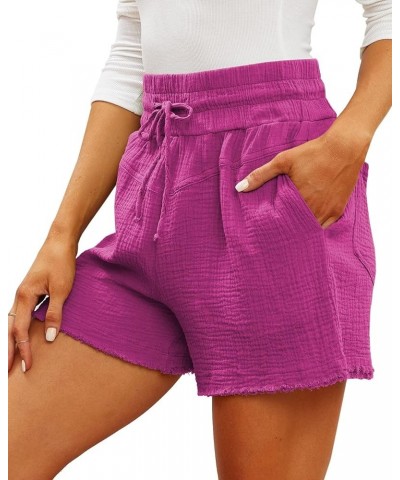 Women's Summer Casual High Waisted Comfy Lounge Beach Linen Cotton Shorts with Pockets Rose $11.52 Shorts