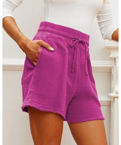 Women's Summer Casual High Waisted Comfy Lounge Beach Linen Cotton Shorts with Pockets Rose $11.52 Shorts