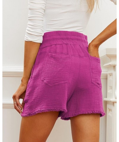 Women's Summer Casual High Waisted Comfy Lounge Beach Linen Cotton Shorts with Pockets Rose $11.52 Shorts